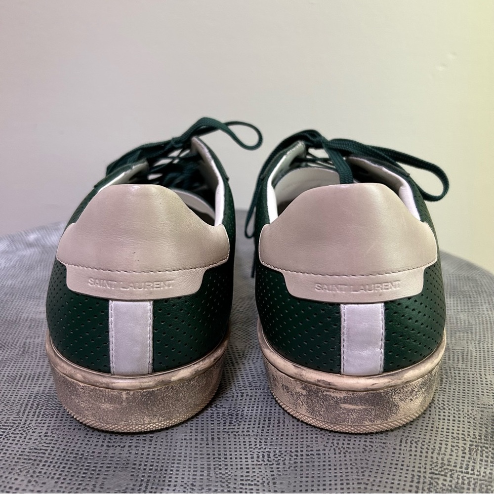 Saint Laurent ~ Men’s Perforated Leather Low Top Sneakers in Green size IT 44 - Picture 6 of 15